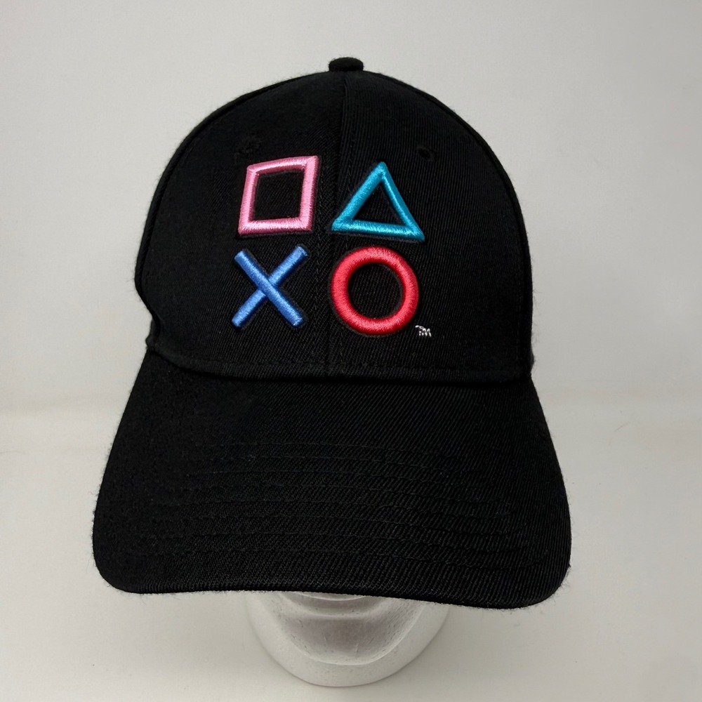 PlayStation Mens Black Embroidered Controller Icons Baseball Cap Hat Size‎ Large